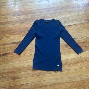Tahari Shoulder Cut Outs Ribbed V Neck Sweater